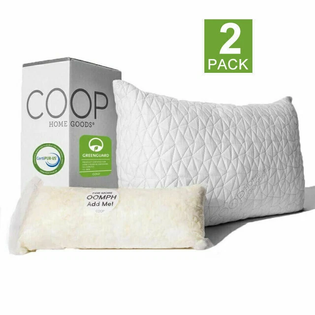 1-2 Pack Coop Home Goods Premium Adjustable Loft Pillow  Memory Foam Fill Queen