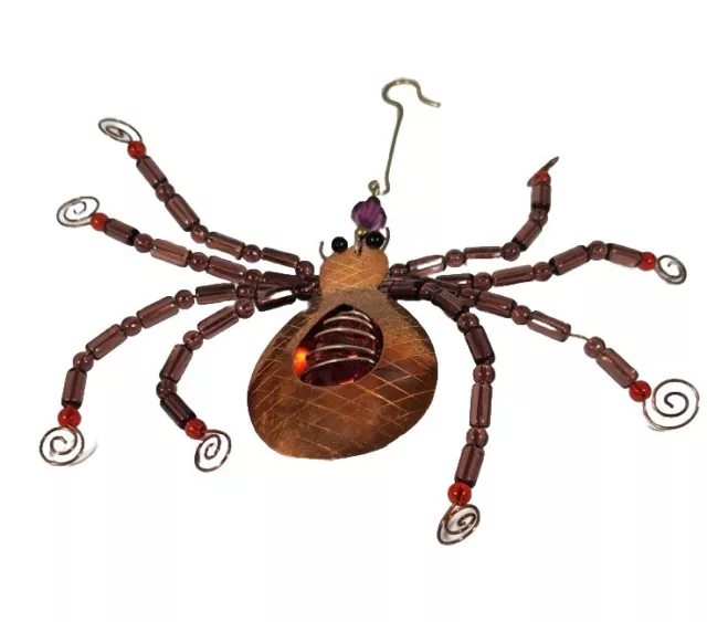 Vtg Pilgrim Imports Metal Embellished Beaded Spider  Hanging Christmas Ornament