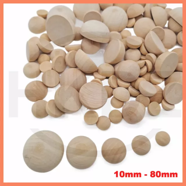 Natural Wooden Half Balls Craft Spheres Wood Semicircle 10-80mm Semi-Circle DIY