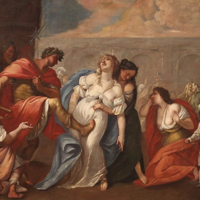 Pintura antigua la muerte de Popea siglo XVIII 700 cuadro oleo sobre lienzo