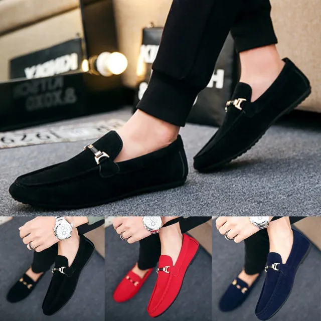 Mens Casual Loafers Flat Shoes Slip-On Soft Leather Driving Shoes-Moccasins
