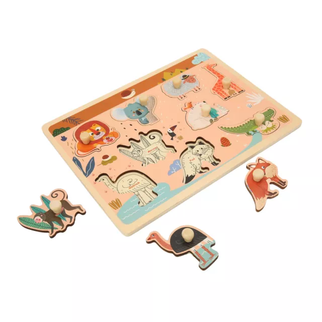 Baby Peg Puzzle Board Toy Wooden Zoo Animal Patterns Preschool Learning GSA