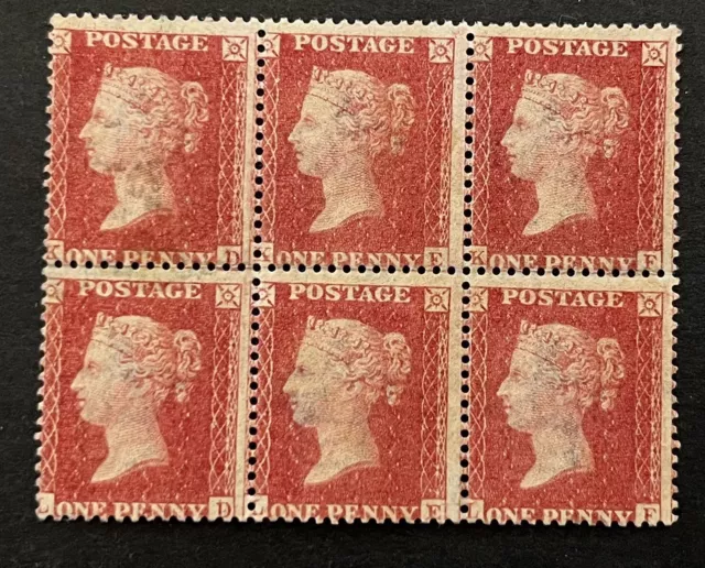 GB QV 1854-57 1d Red SG40 VF Mint Block Of 6. 4 Stamps Are MNH. Wmk LC, Perf 14.