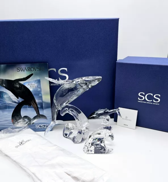 Swarovski Paikea Whale Humpback Mom and Baby Crystal Figurines SCS 2012 Box COA