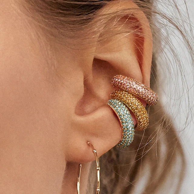 Femme Boucles D'Oreilles Cristal Bague D'Oreille C en Forme De Strass Pin ,