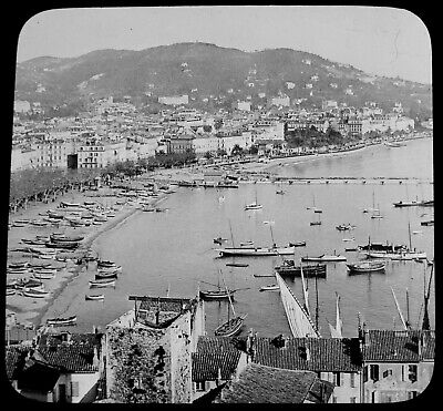 Glass Magic Lantern Slide A VIEW OF CANNES C1910 OLD HISTORIC PHOTO FRANCE