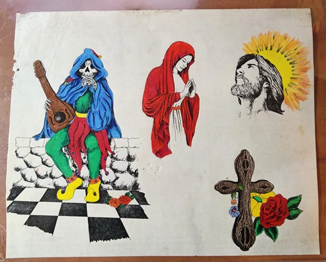 ORIGINAL Pintado a Mano Marinero Bill Shop Usado De Colección Tatuaje Hoja Flash, Jesús