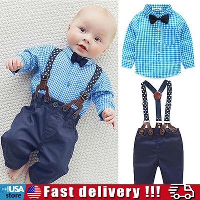 Newborn Baby Boys Formal Romper Suit Trousers Party Set Bow Tie Wedding Outfits