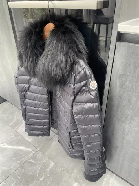 Genuine Moncler down filled Jacket, Coat , Black, Real Fur, Size 1/ Uk 8-10