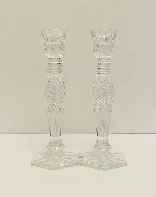 Vintage Waterford Crystal 10” Bethany Candlesticks Candle Holders Pair (2).