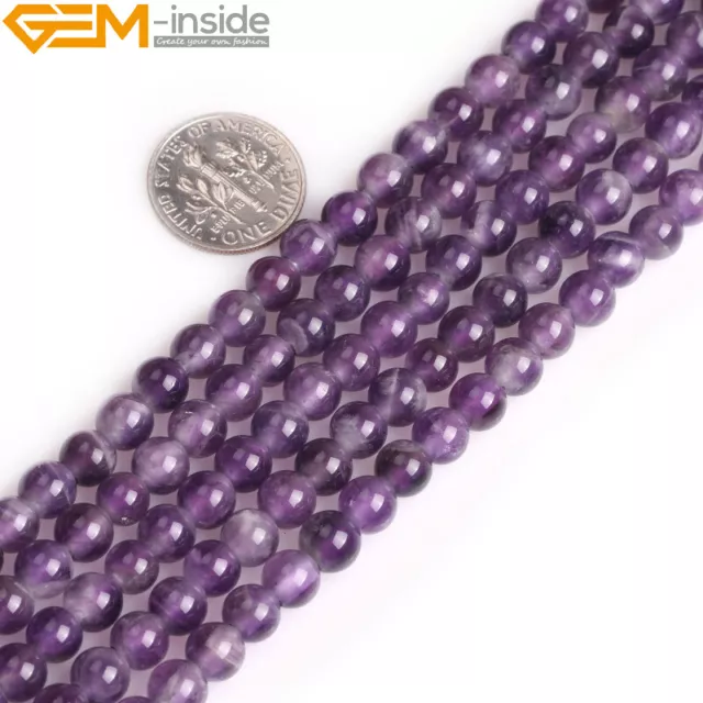 Big Hole Natural Gemstone Purple Amethyst Round Beads For Jewelry Making 15"