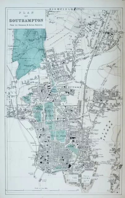 1883 Large Map Plan Southampton Cemetery Workhouse Public Park Docks