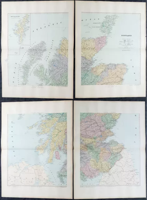 1895 Edward Stanford Very Large 4 Sheet Map of Scotland - w/ Reference Map