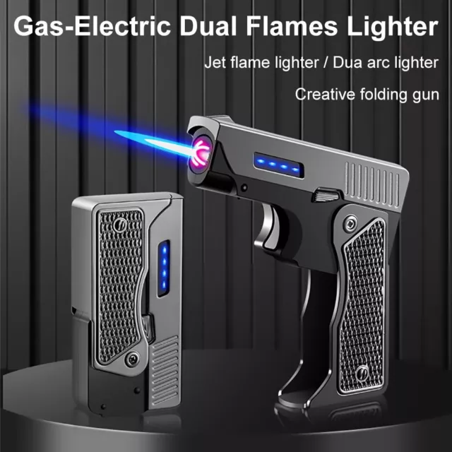 Windproof Gas-Electric Plasma Type C USB Rechargable Lighter Folding