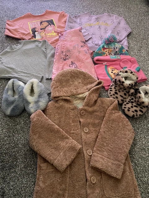 Girls 5-6 Autumn/winter Bundle - Coat, Rainsuit, Jumpers, Slippers Etc