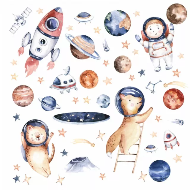 226 Wandtattoo Weltall Astronaut Rakete und Planeten Sticker Kinderzimmer Deko