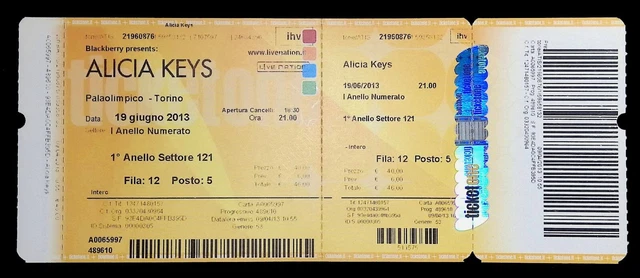 Biglietto Concerto Alicia Keys Ticket 2013 Torino Set The World On Fire Tour