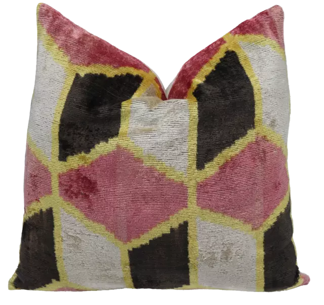 Handmade Geometric Soft Velvet Silk Throw Pillow Pink 16 X 16 in (40 X 40 cm) 3