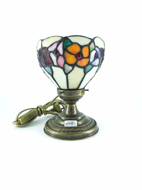 Lampada da appoggio in ottone anticato con vetro stile Tiffany vari colori tavol