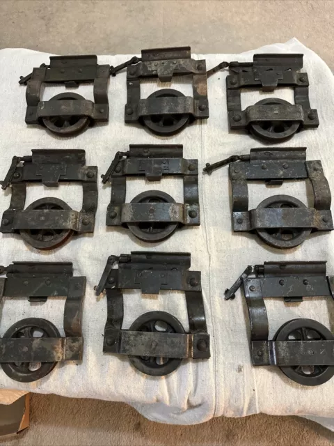 Antique Industrial Barn Door Carriers / Rollers, 5 Sets Of 2 Rollers, RARE!!