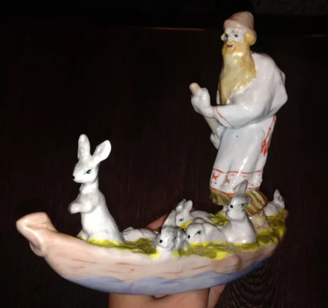 Old Man Mazai and Hares Fairy Tale Character Ukrainian porcelain figurine u