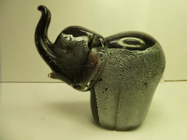 Vintage Art Glass Black Silver Cased Elephant Statue Figurine