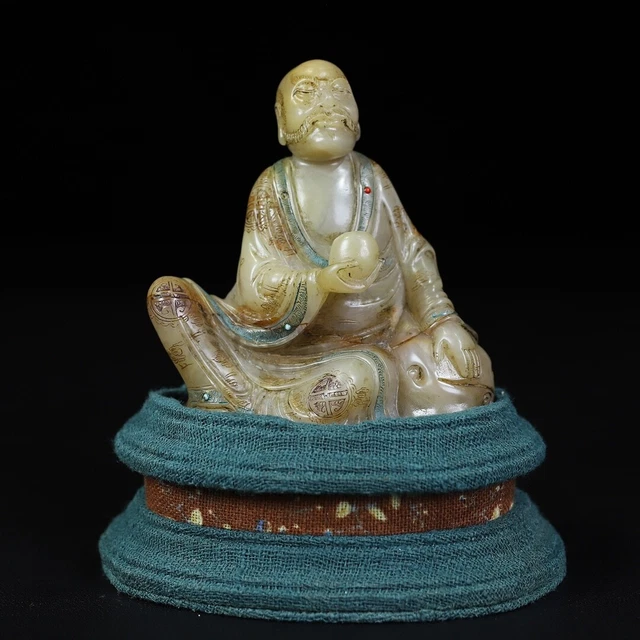 Chinese Exquisite Handmade Luohan Carving Shoushan Stone Statue