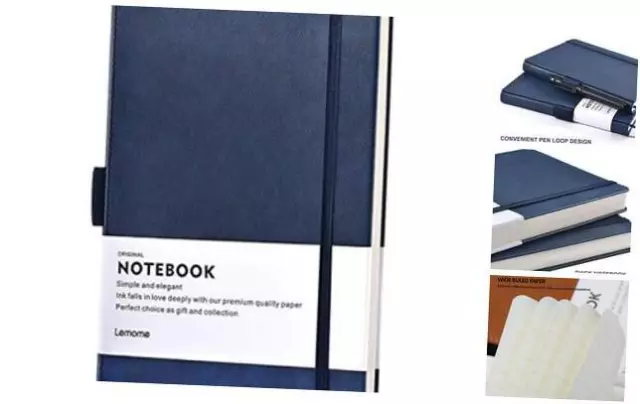 Thick Classic Notebook with Pen Loop - A5 Wide Ruled Hardcover Writing blue