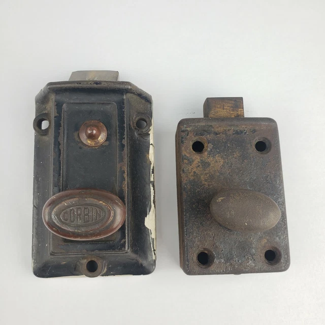 2 VINTAGE CORBIN & Sargent Surface Mount Twist Knob Door Lock Latch