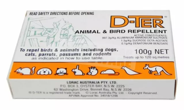 D-Ter Animal & Bird Repellent Dter Repel Cats Dogs Kangaroo Possum 100G