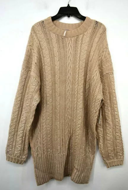 Free People Womens Good as Gold Sweater Dress Cable Knit Long Sleeves Metallic