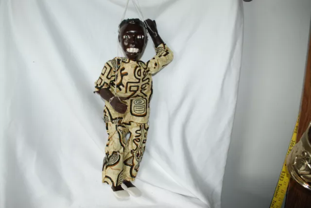 VINTAGE AFRICAN  Man Hand Carved Painted Wood Marionette Puppet