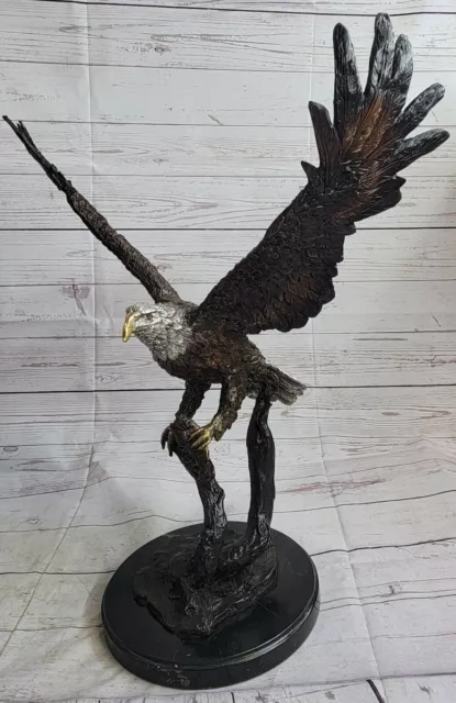JULES MOIGNIEZ Cast Bronze Eagle with Dark Patina on Marble Base Figurine Deal