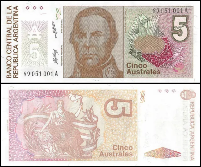 Argentina 5 Australes, 1985-1989 ND, P-324b, UNC