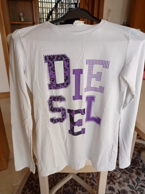 DIESEL Mädchen Langarmshirt Gr. 146/152 - 12 Jahre weiß Top zu Jeans & Sneaker