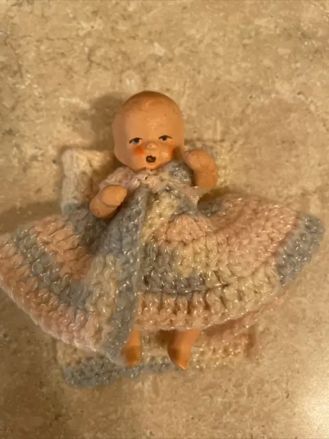 Antique Bisque Miniature 3 “Hertwig Jointed Dollhouse Doll Germany