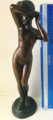 Bronze Nude Female 15 Inch Tall Sculpture Standing Figure on Base Heavy Casting 2