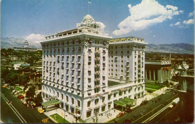 Salt Lake City UT- Utah, Hotel Utah, Aerial View, Vintage Postcard