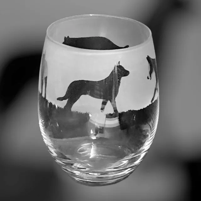 BELGIAN MALINOIS FRIEZE Boxed 36cl Clear Crystal Stemless Wine / Water Glass