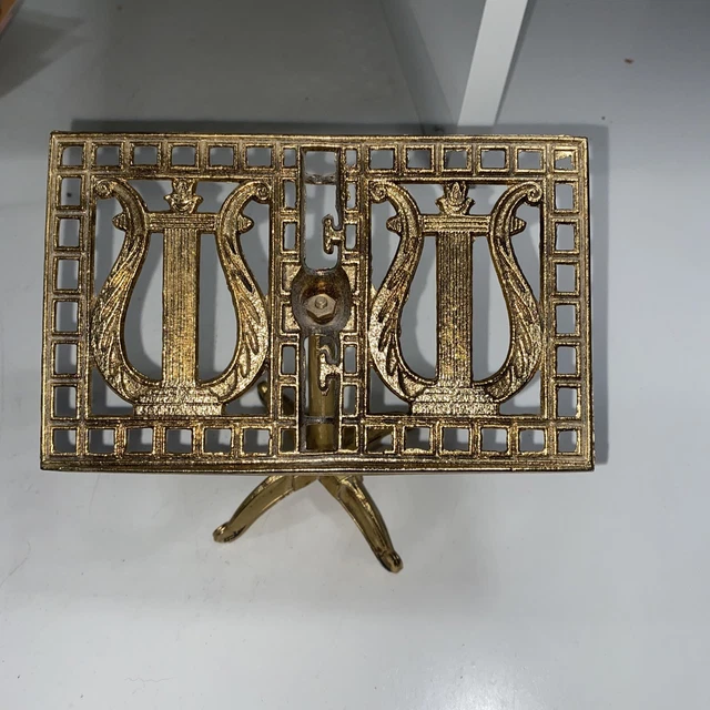 Vintage Mini Miniature Brass Lyre Music Sheet Display Stand 5 1/4" h x 5 7/8" w