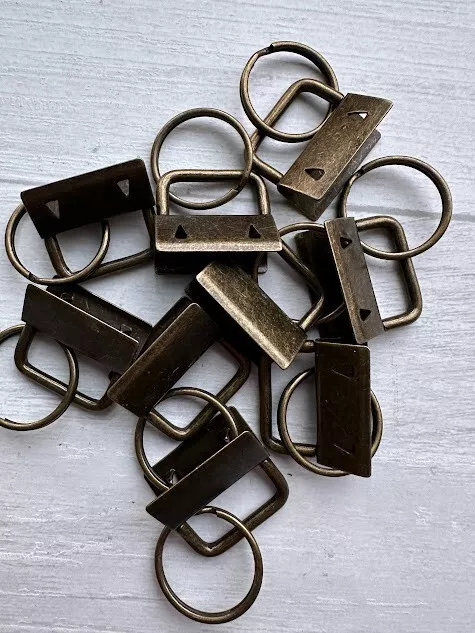 1" Key Fob Hardware with Rings - Set of 9 -  ANTIQUE BRASS Dark Brushed Finish