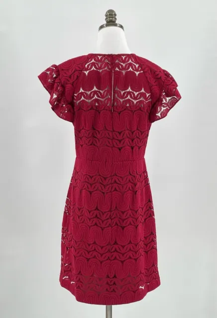 Trina Turk Burgundy Lace Sheath Dress Ruffle Sleeve Sz 10 3