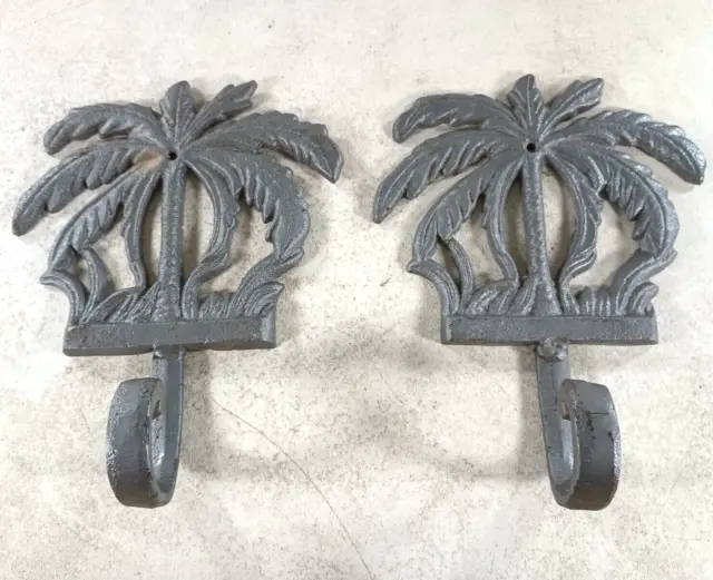Decorative Hook Hangers Cast Iron Ocean Decor Wall Art Palm Tree Set of 2