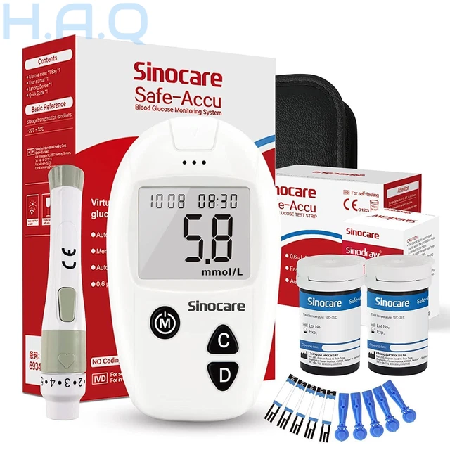 sinocare Safe Accu kit de prueba de diabetes, monitor de glucosa en sangre, con prueba roja