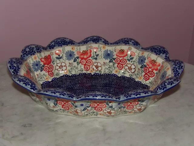 Polish Pottery Basket Bowl! UNIKAT Signature Sweet Harmony Pattern!