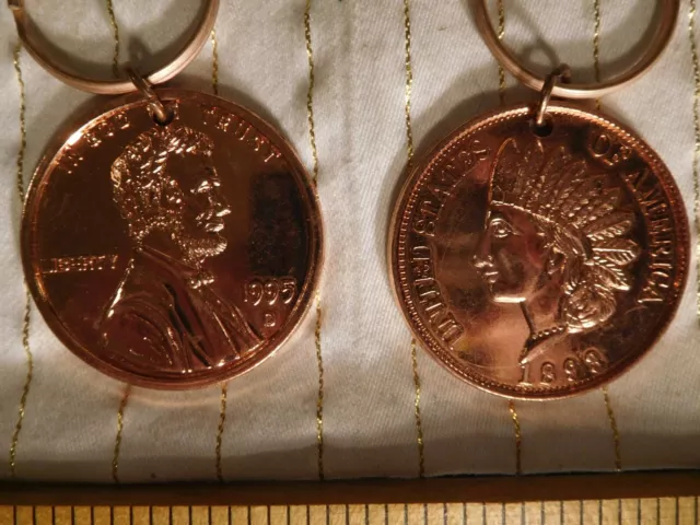 2 Rare ~ "Rare Coin Showrings" Lincoln & Indian Head Copper Cent Key Rings
