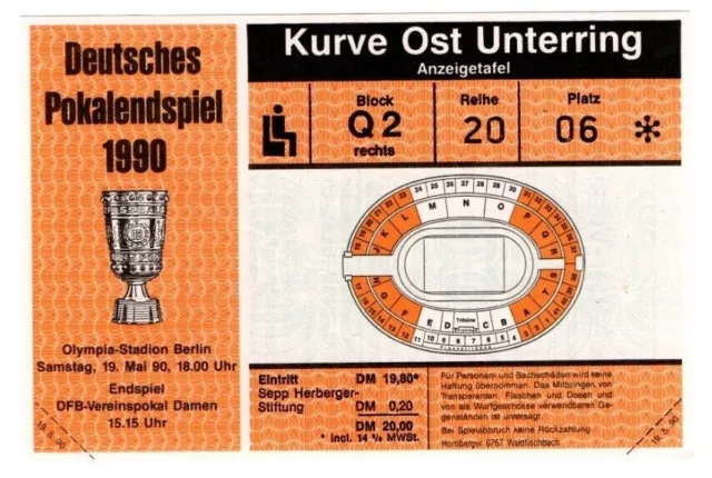 Orig.Ticket  DFB Pokal 1989/90  FINALE  WERDER BREMEN - 1.FC KAISERSLAUTERN / A