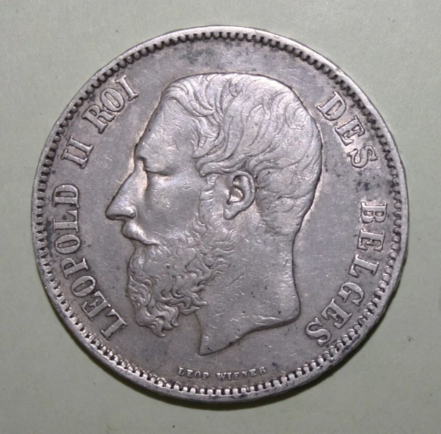 A9 - Belgium 5 Francs 1869 Extremely Fine + Large Silver Coin - Leopold II *Nice
