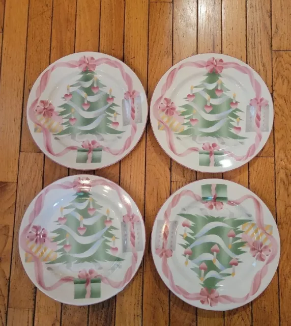 Vintage Sango Home for Christmas 10.5" Dinner Plates 4829 Pink Ribbon 1992 Lot 4