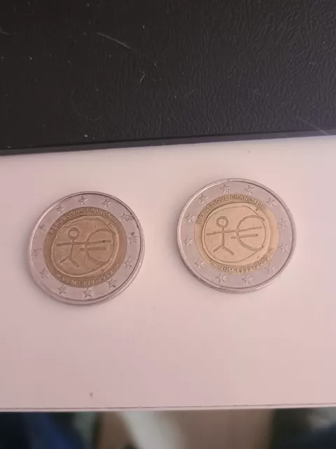 pieces de 2 euros rare uem 1999-2009 republique francaise..... lot de deux piece